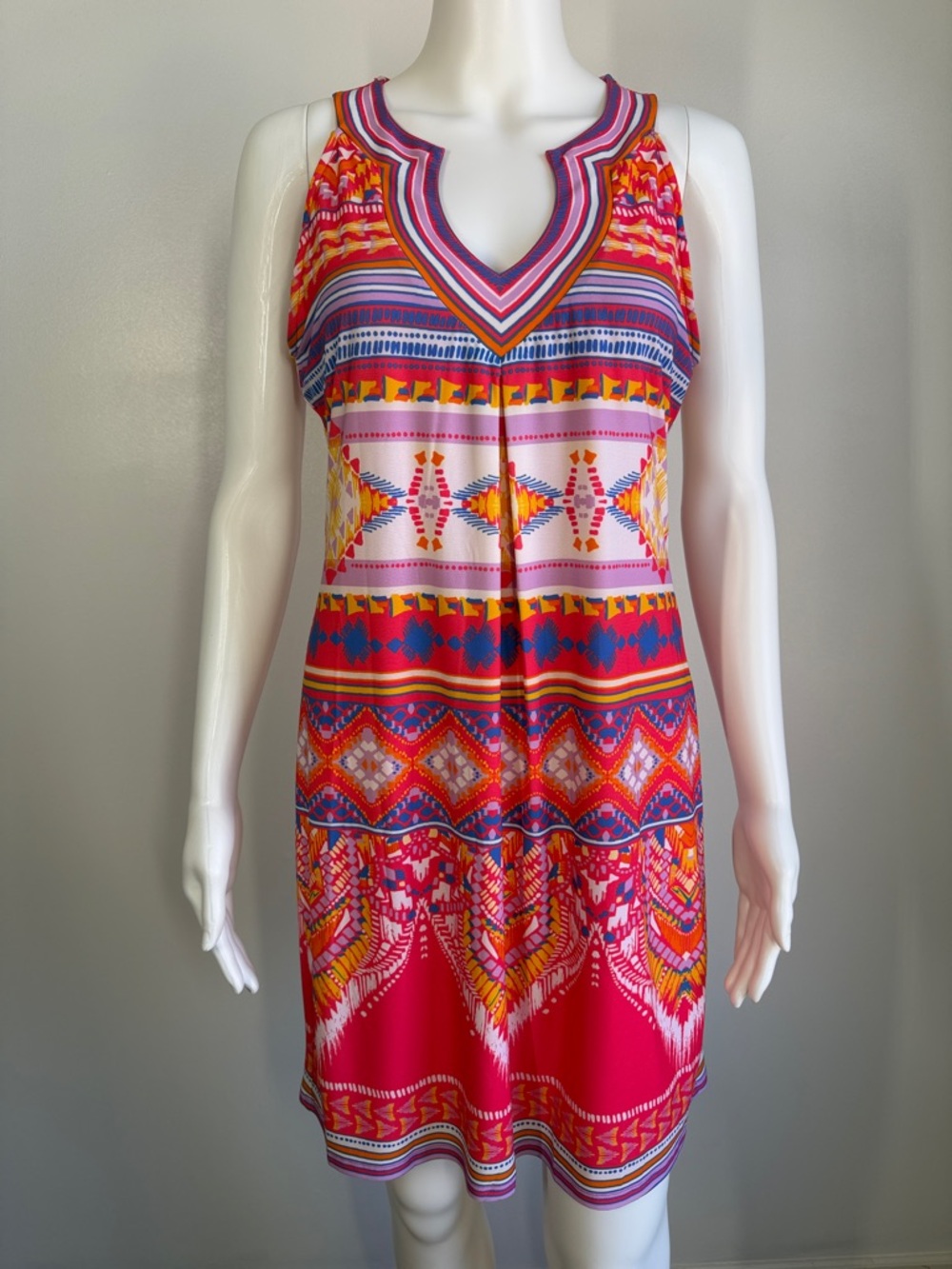 Hale Bob Sleeveless Jersey Dress Pink Orange Boho Print M